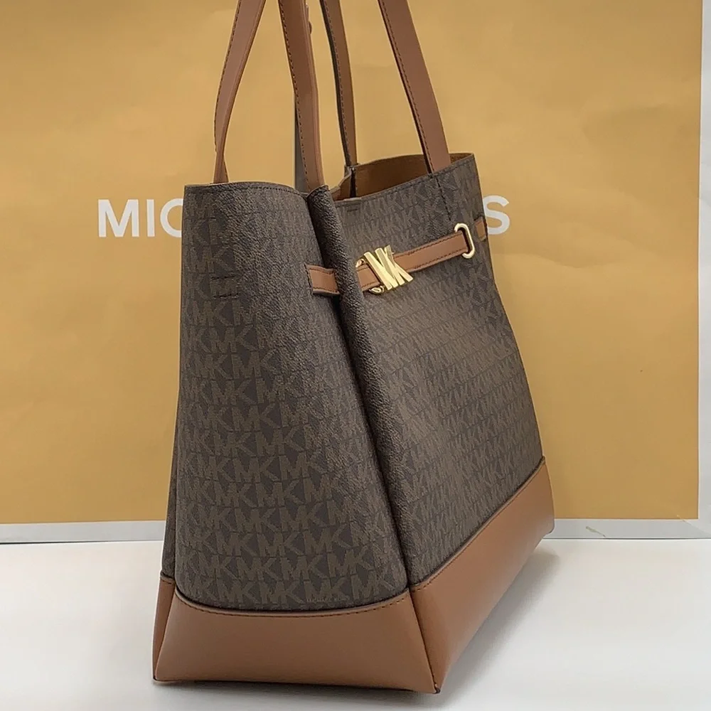 MICHAEL KORS REED  Large BELTED Logo Tote Bag BROWN SIGNATURE COLOR